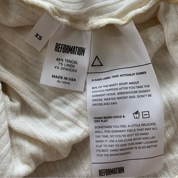 Reformation Midi Dress Linen Blend Plunge V-Neck Texture Knit Ivory XS Stretchy - Picture 9 of 12